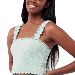 Hollister smocked mint green/ teal crop top